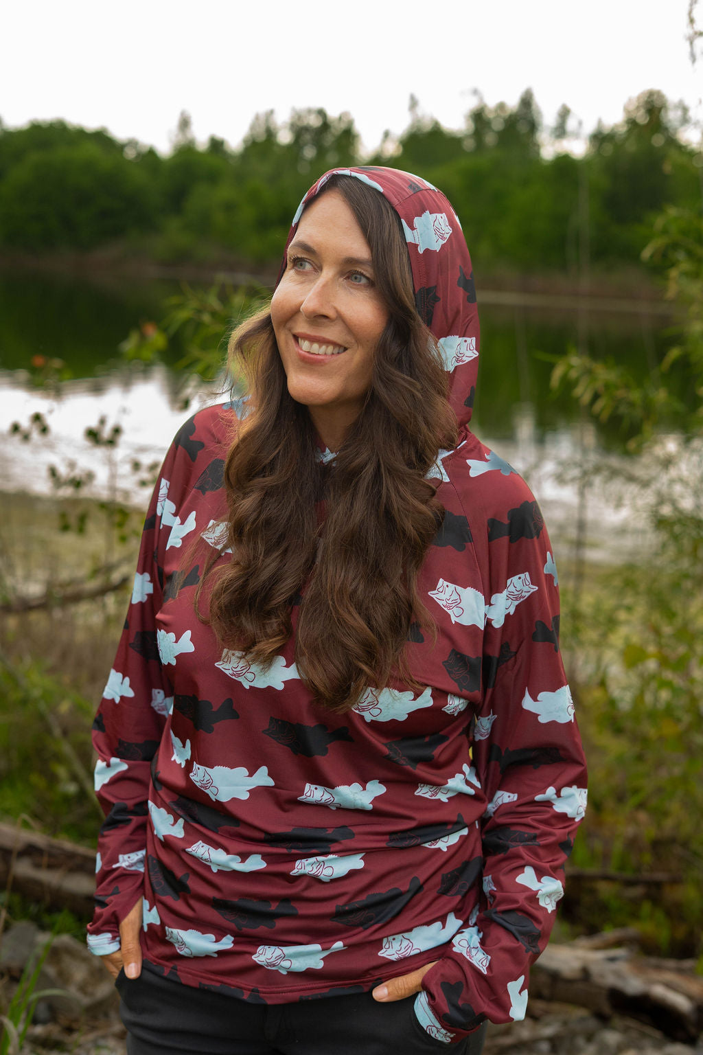 Crimson Catch Hooded Fishing Shirt