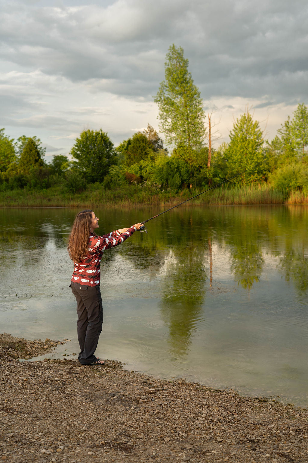 Crimson Catch Hooded Fishing Shirt